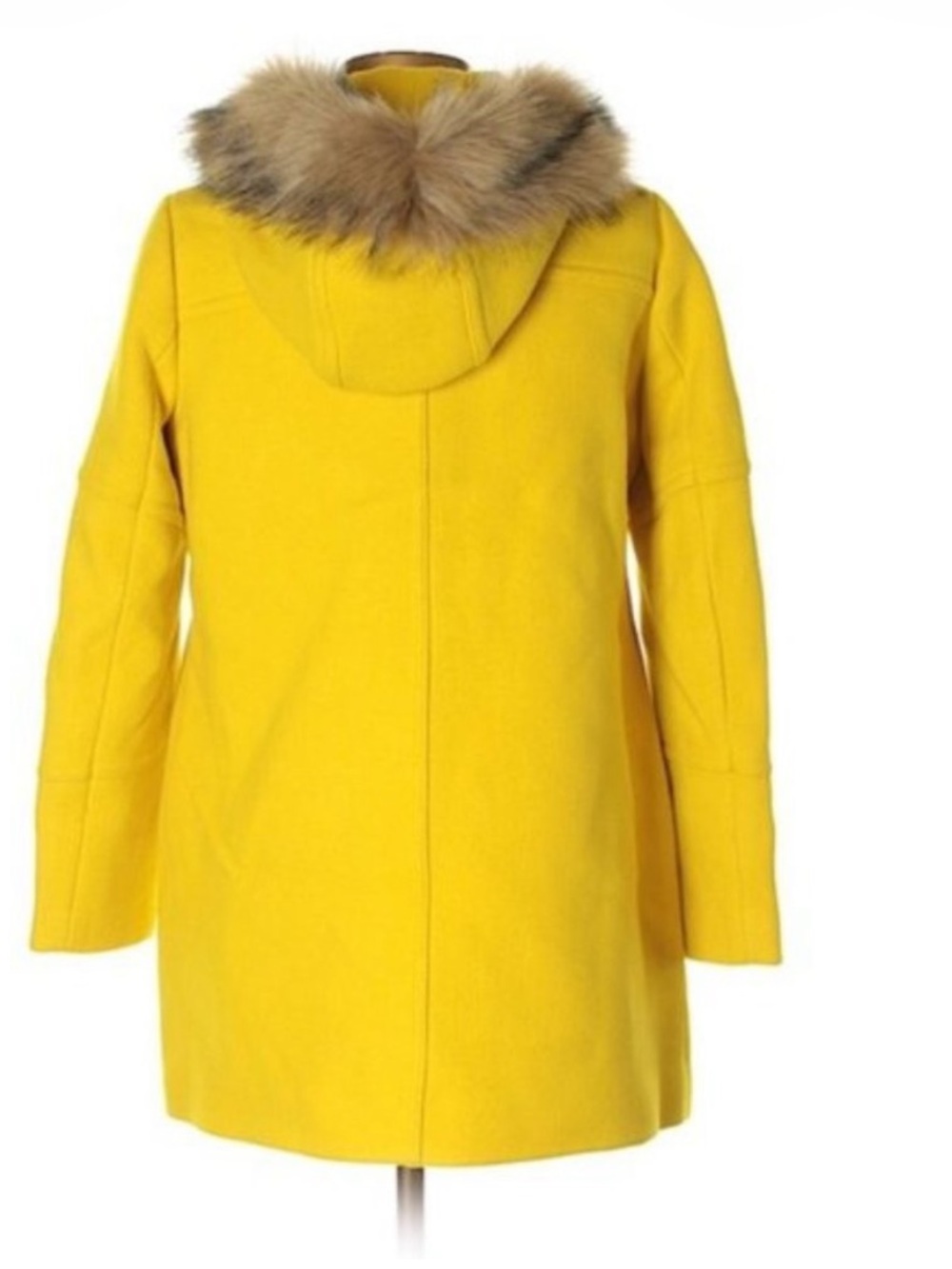 J. Crew Yellow Wool-Blend Pea Coat with Fur-Trim Hood